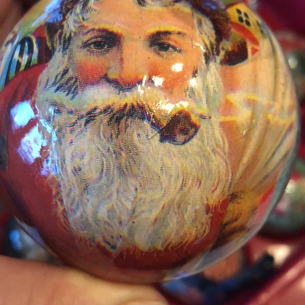 7 Vintage Santa Paper Mache Large Ball Ornament Christmas 3 inches diameter